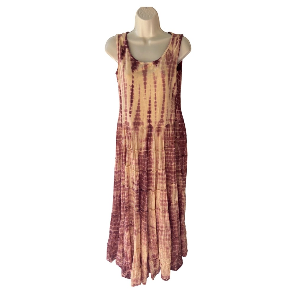Bila Womens Tie Dye Crinkle Gauze Maxi Dress Orange Metallic 100% Cotton M